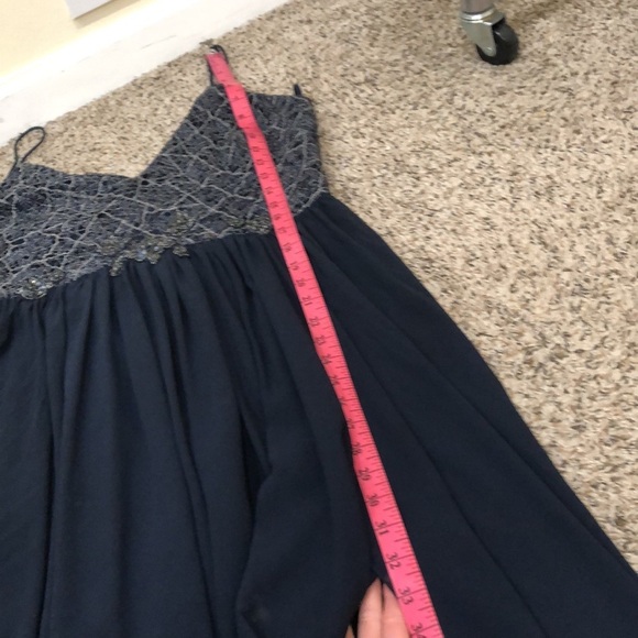 Badgley Mischka Formal Maxi Dress Size 12 Navy Blue Silver Spiderweb Beaded Gown - Picture 10 of 11